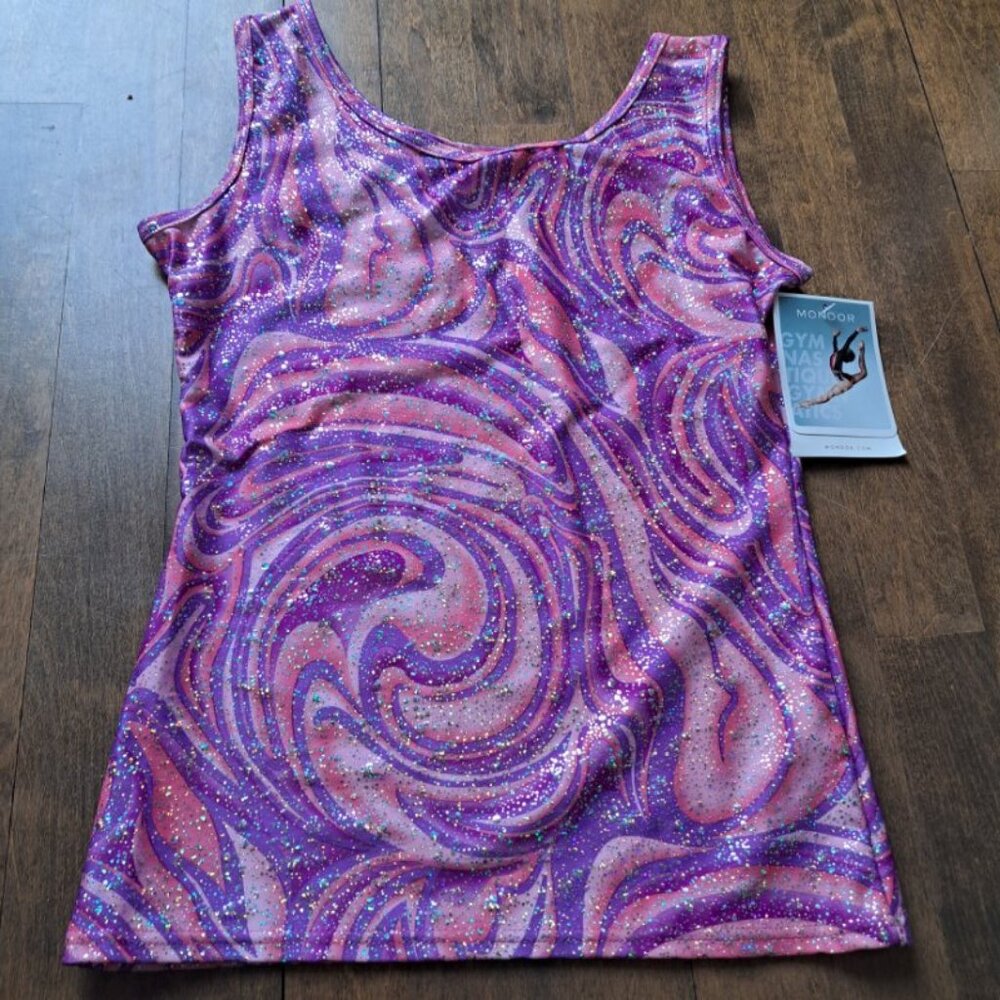 Mondor NWT pink purple sparkly sleeveless top camisole gymnastics dance adult S